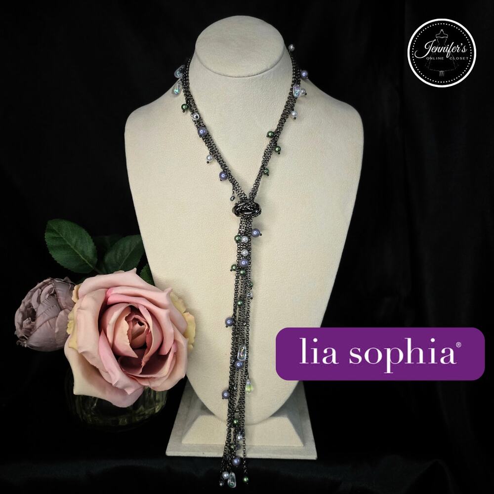 Lia Sophia "Melodrama" Freshwater Pearls Resin Beads Hematite Tassel Necklace